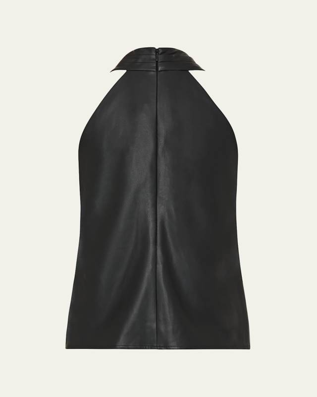 Preston Pleated Vegan Leather Halter Top